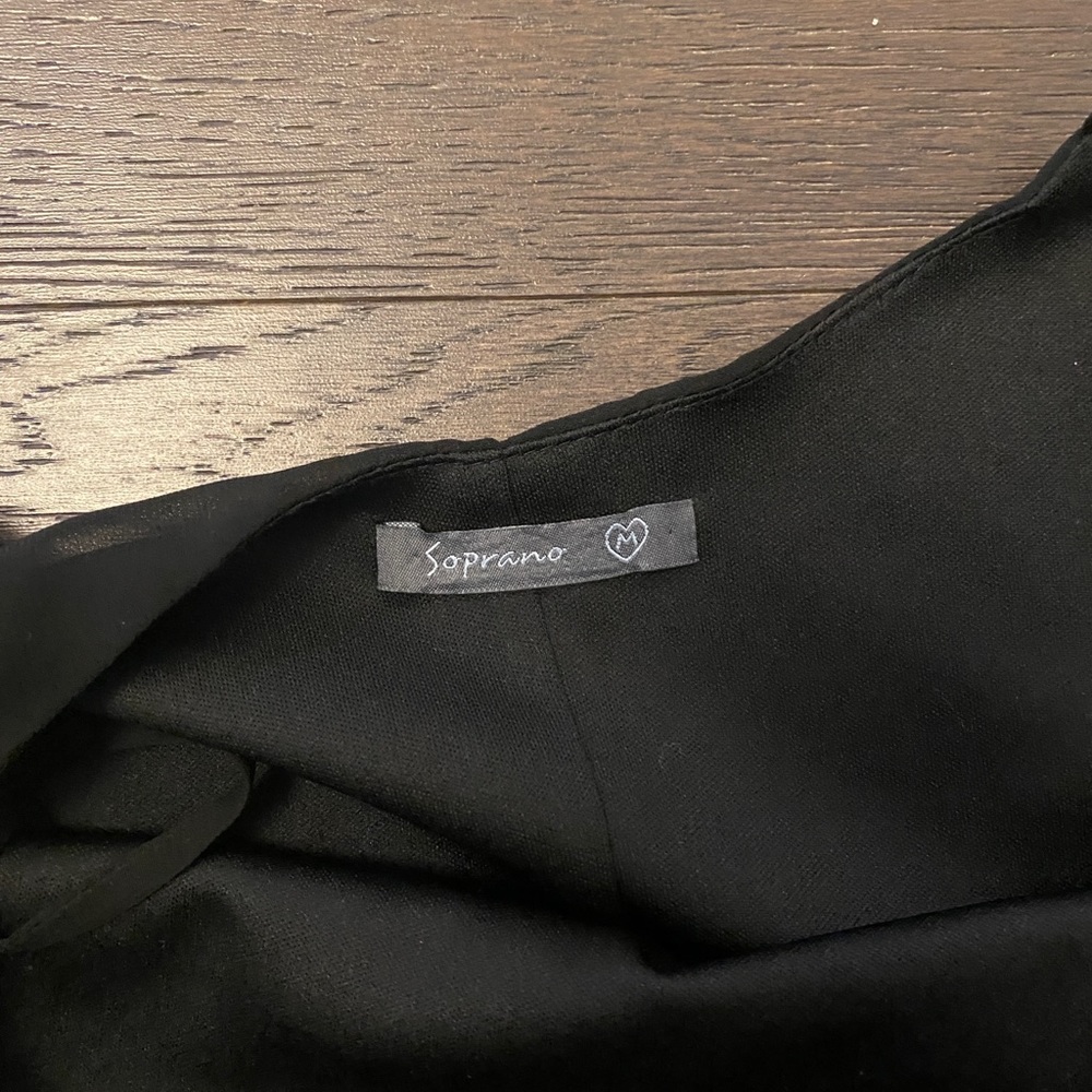 Soprano Flowy Black Spaghetti Strap Dress with Tied Off the Shoulder Detail - Picture 3 of 3